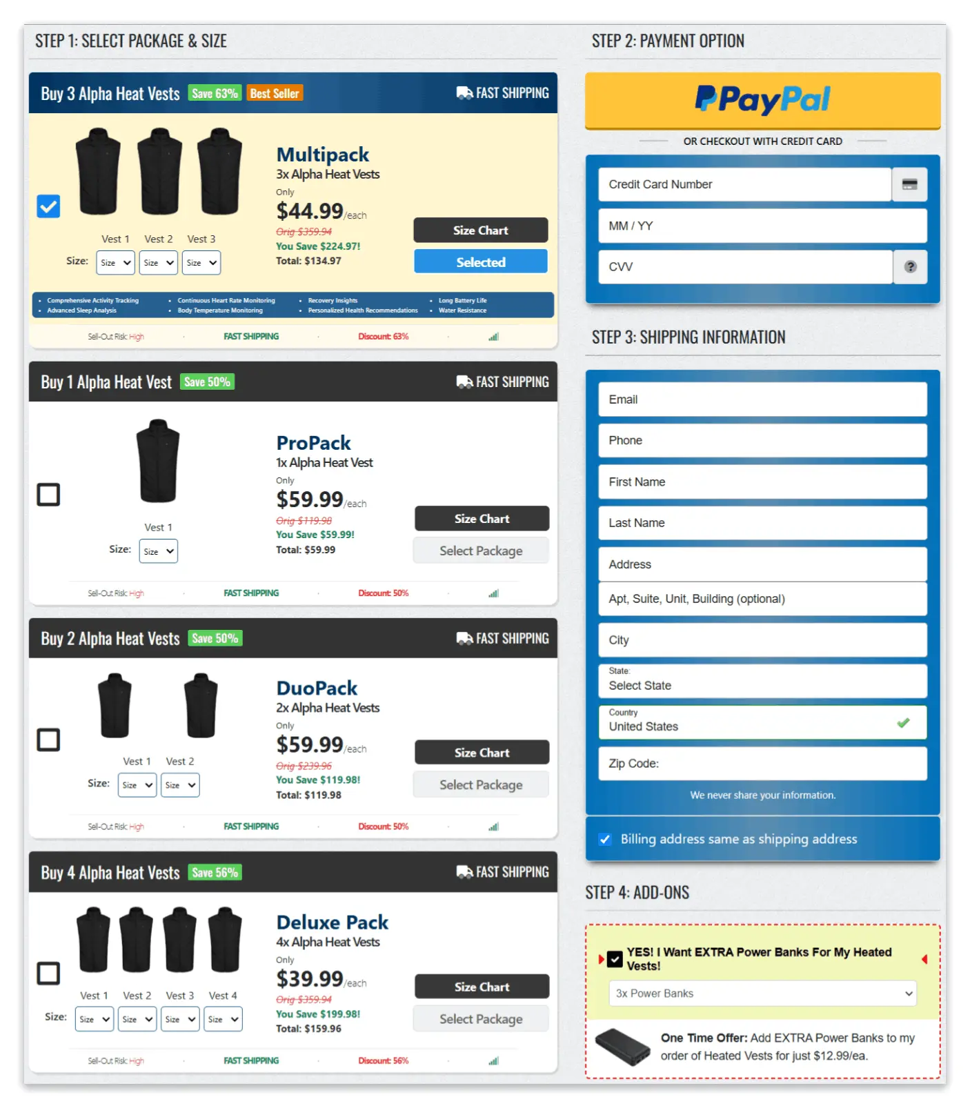 Alpha Heat Vest secure checkout page